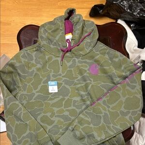 Carhartt Olive and Magenta Camouflage Hoodie